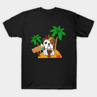 Funny english bulldog is on a deserted island T-Shirt